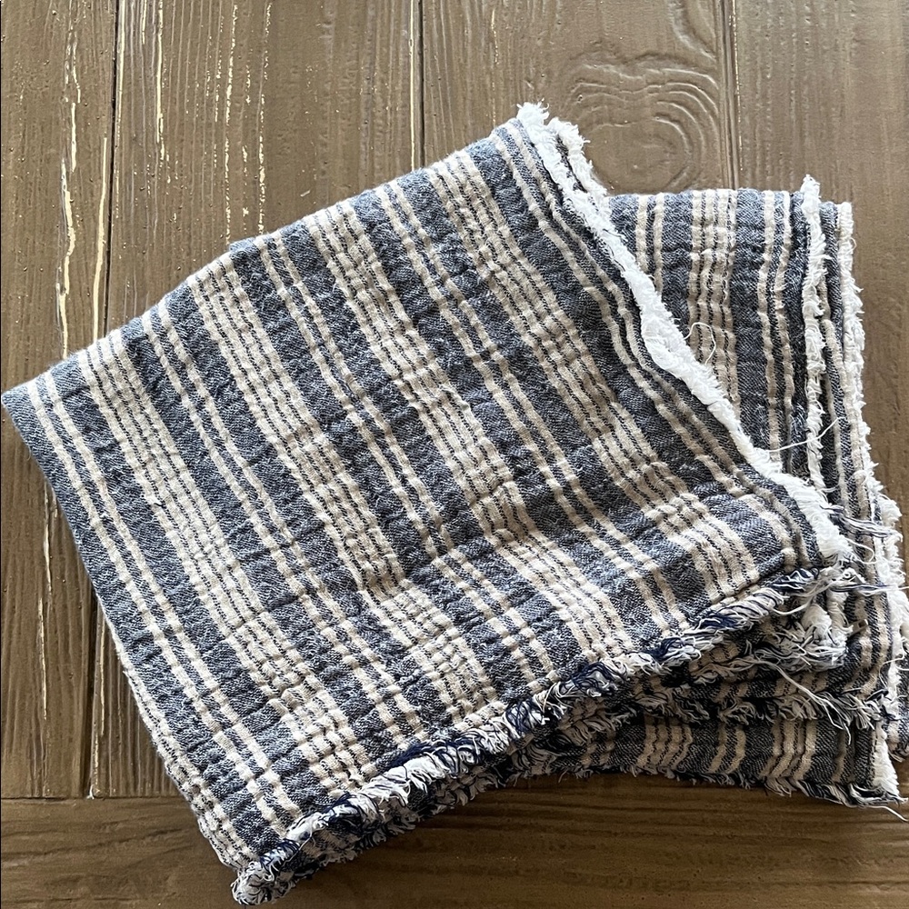 Crate & Barrel Striped Blue and Tan 23x23 Pillow Covers